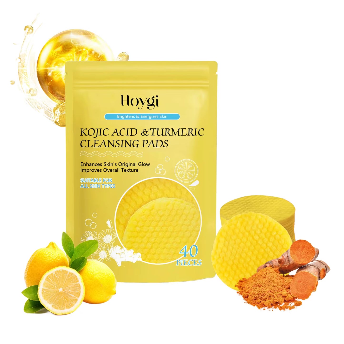 Turmeric Cleanser Dark Spot Remover Oil Control Facial Exfoliating Moisturizing Brightening Skin Care Kojic Acid Cleansing Pads