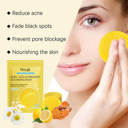 Turmeric Cleanser Dark Spot Remover Oil Control Facial Exfoliating Moisturizing Brightening Skin Care Kojic Acid Cleansing Pads